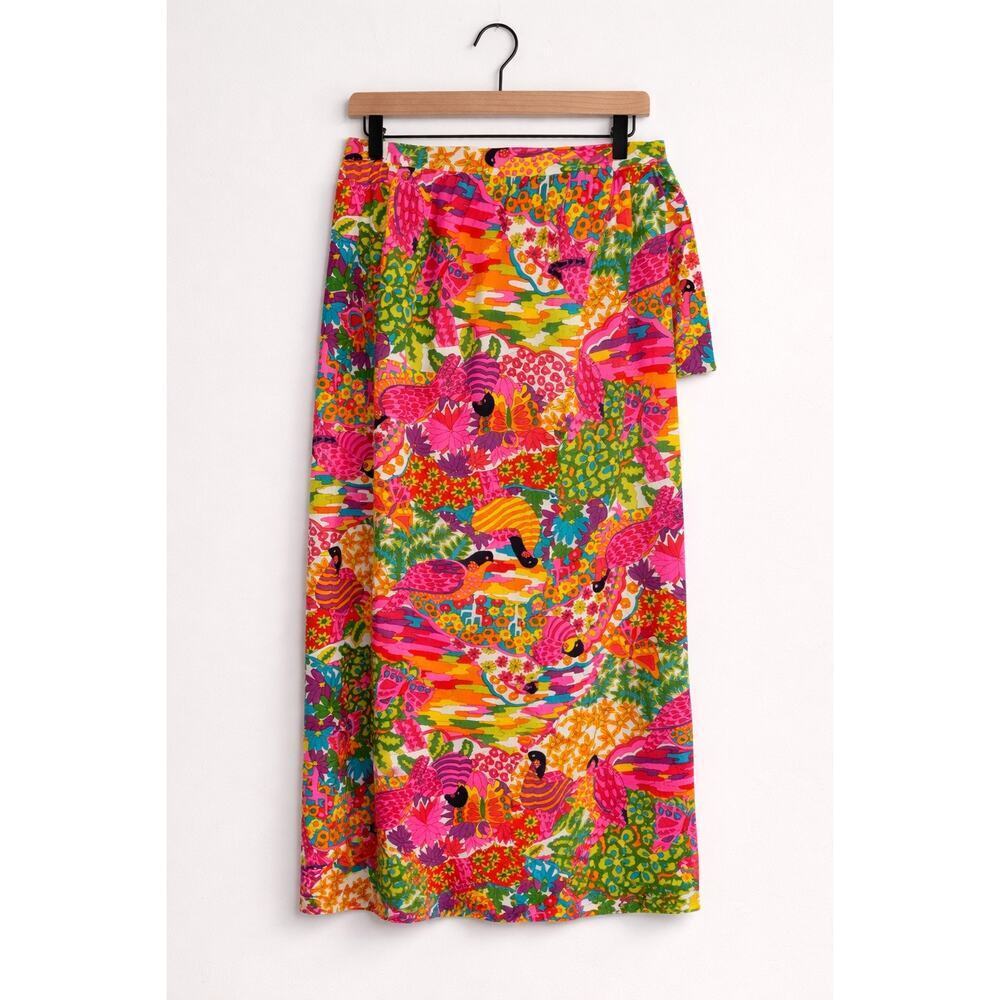 VTG Mint 1960s Beverly Vogue Wrap Skirt Birds Floral Mod Psychedelic Cotton Med